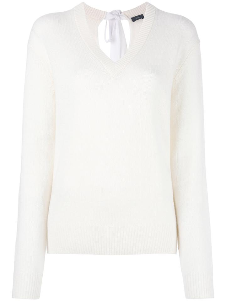 Joseph V Neck Open Back Sweatshirt, Women's, Size: Large, White, Cashmere