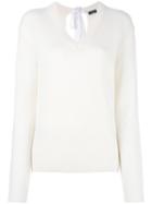 Joseph V Neck Open Back Sweatshirt, Women's, Size: Large, White, Cashmere