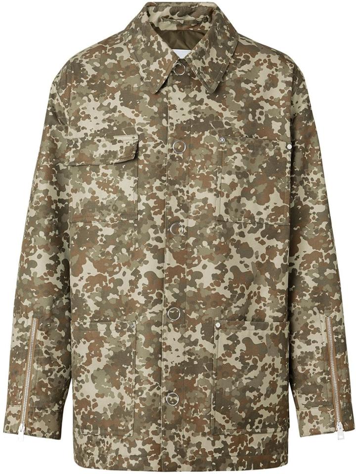 Burberry Camouflage Print Cotton Gabardine Jacket - Green