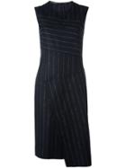 Cédric Charlier Pinstripe Asymmetric Dress - Black