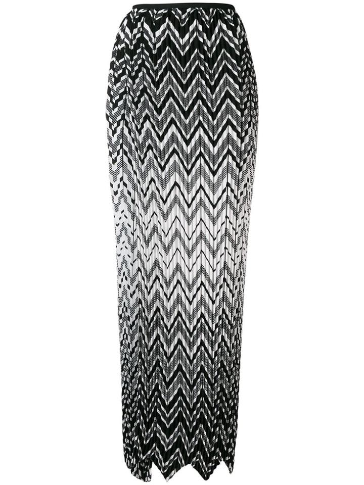 Krizia Pleated Chevron Print Skirt - Black