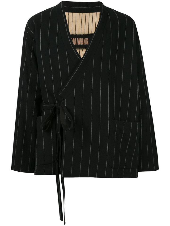 Uma Wang Pinstriped Wrap Jacket - Black