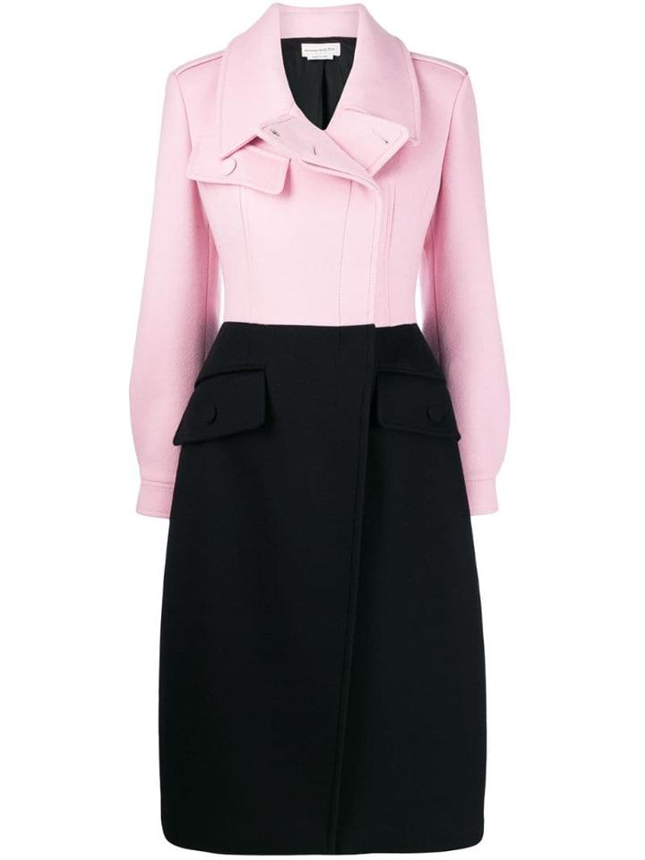 Alexander Mcqueen Bi-colour Asymmetric Fastening Coat - Black