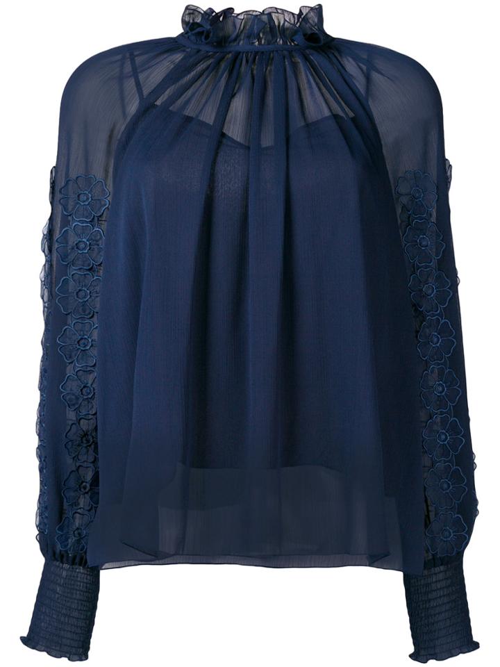 See By Chloé Floral Appliqué Frill Collar Blouse - Blue
