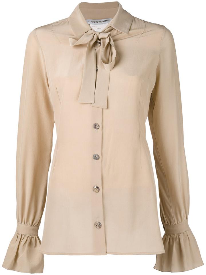 Cherevichkiotvichki - Bow Tie Neck Shirt - Women - Silk - S, Nude/neutrals, Silk