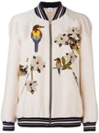 Vilshenko - Embroidered Bomber Jacket - Women - Silk/viscose - 10, Nude/neutrals, Silk/viscose
