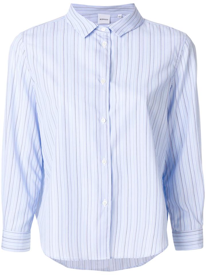 Aspesi Striped Cropped-sleeve Shirt - Blue