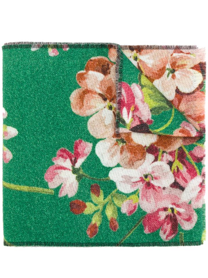 Gucci - Floral Print Scarf - Women - Wool - One Size, Green, Wool
