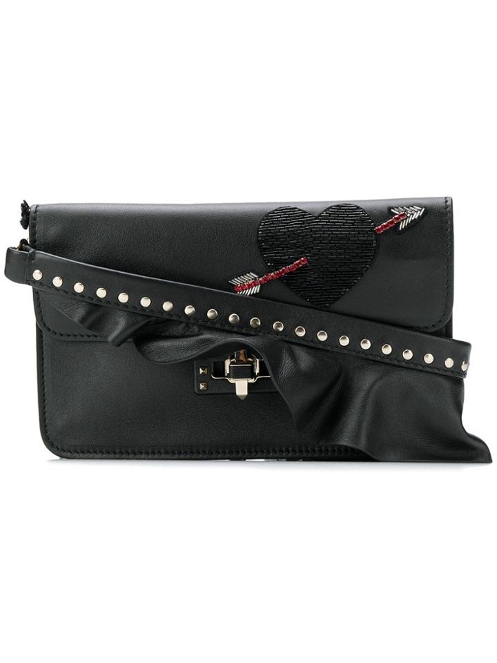 Valentino Embellished Heart Clutch Bag - Black