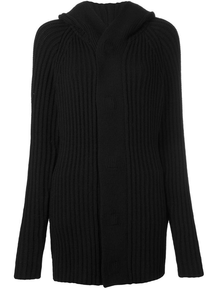 Helmut Lang Ribbed Hooded Cardigan, Women's, Size: Small, Black, Cotton/nylon/wool