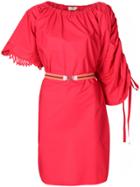 Fendi Asymmetric-sleeve Shift Dress - Red