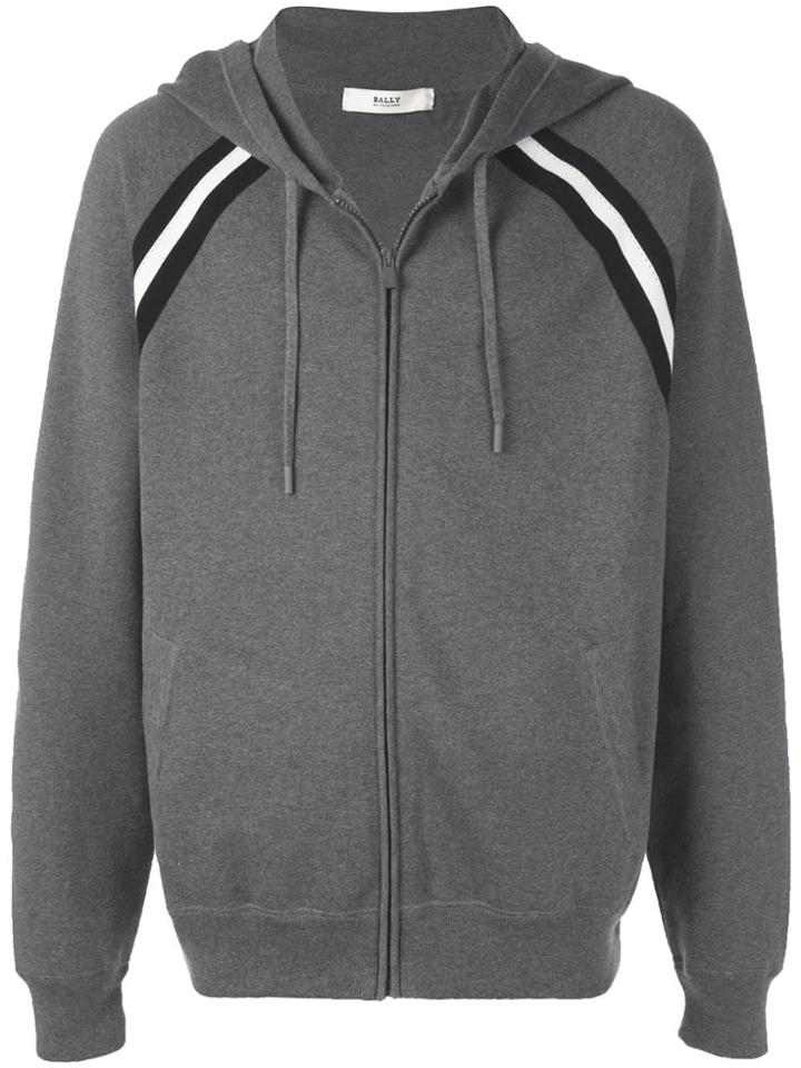 Bally Stripe Detail Zip Hoodie - Grey