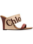 Chloé Brown 90 Leather Logo Wedges - Neutrals
