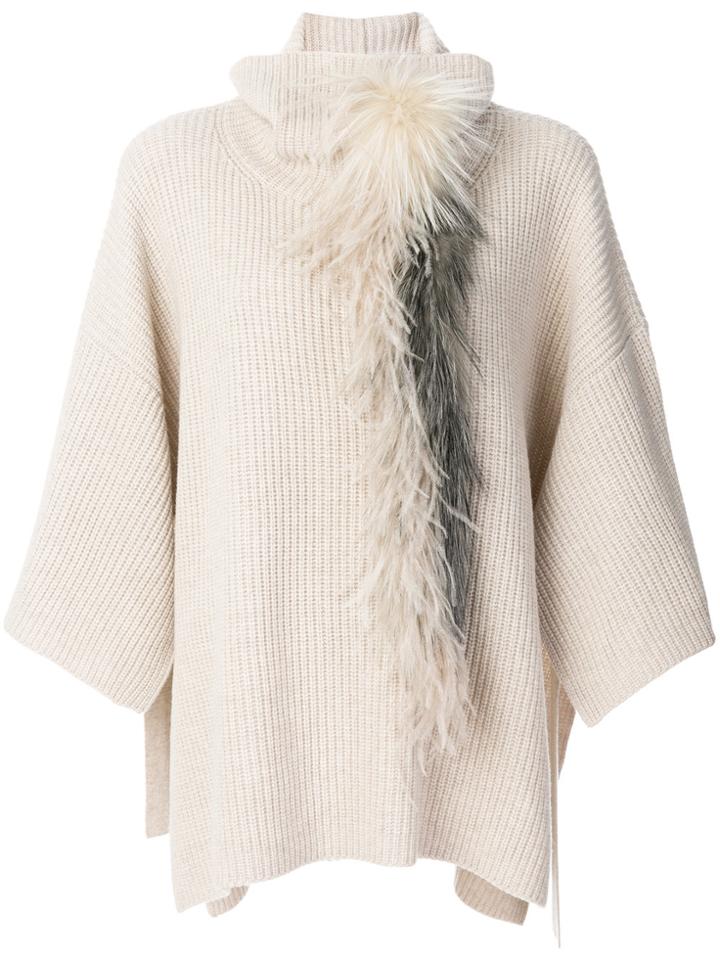 Fabiana Filippi Fox Fur Collar Sweater - Nude & Neutrals