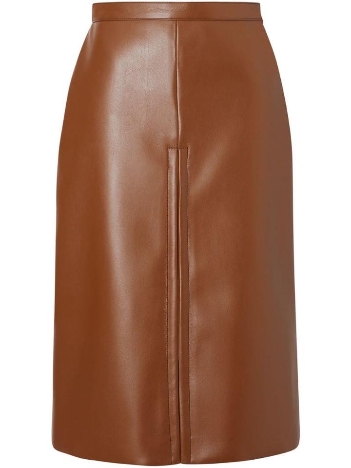 Burberry Box Pleat Detail Faux Leather Skirt - Brown