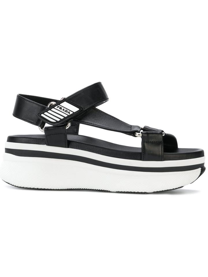 Prada Touch Strap Platform Sandals - Black