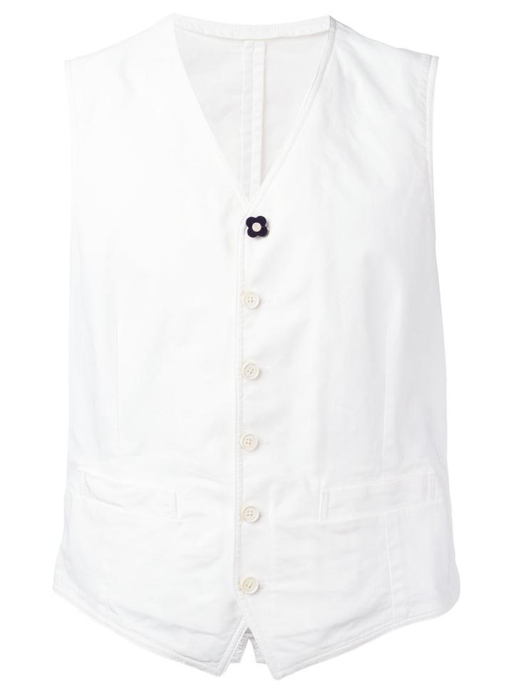 Lardini Buttoned Waistcoat, Men's, Size: 46, White, Cotton/spandex/elastane