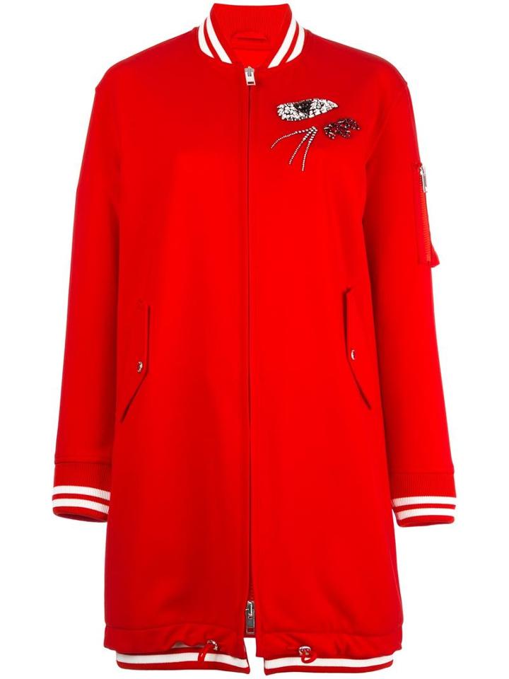 Embellished Long Bomber Jacket, Women's, Size: 40, Red, Polyester/polyurethane/spandex/elastane/glass, Ermanno Scervino