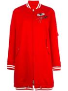 Embellished Long Bomber Jacket, Women's, Size: 40, Red, Polyester/polyurethane/spandex/elastane/glass, Ermanno Scervino