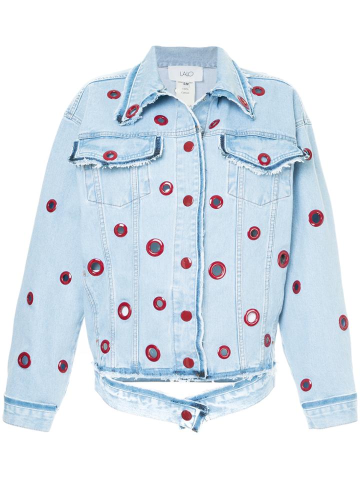 Lalo Eyelet Detailed Oversized Denim Jacket - Blue