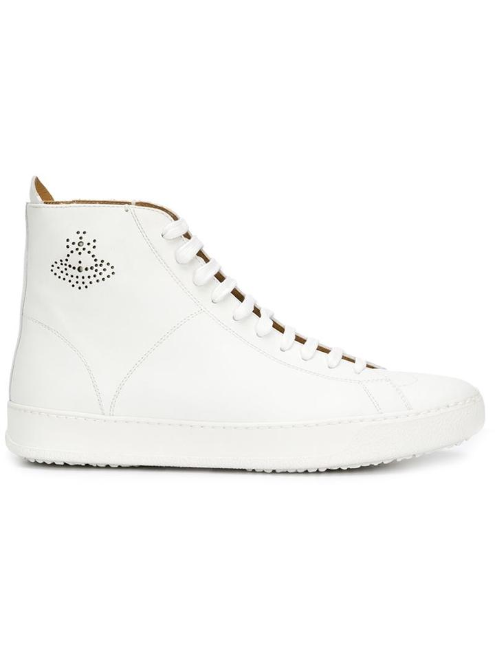 Vivienne Westwood Perforated Orb Hi-top Sneakers, Men's, Size: 43, White, Rubber/leather