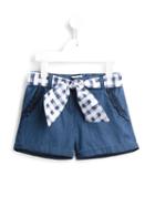 Armani Junior Tie Fastening Denim Shorts, Girl's, Size: 6 Yrs, Blue