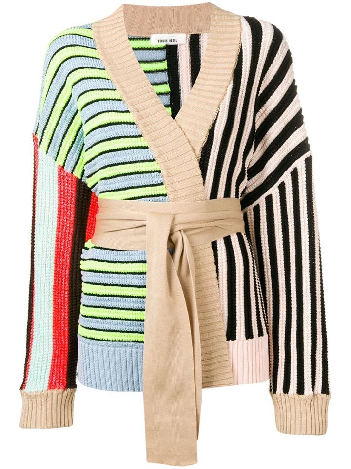 Circus Hotel Striped Patchwork Cardigan - Green