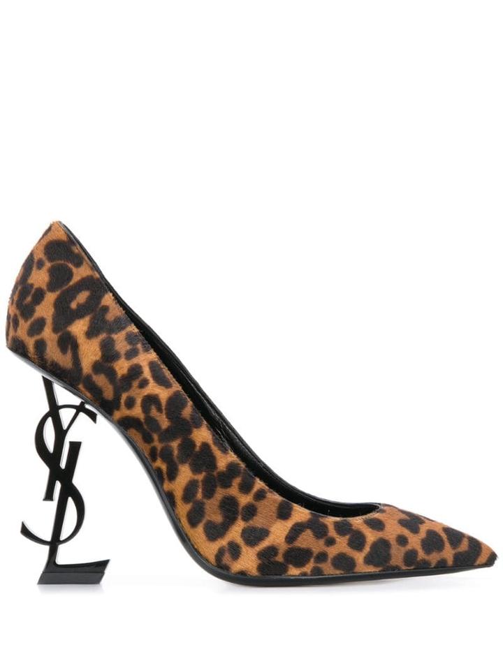 Saint Laurent Opyum Leopard Print Pumps - Brown
