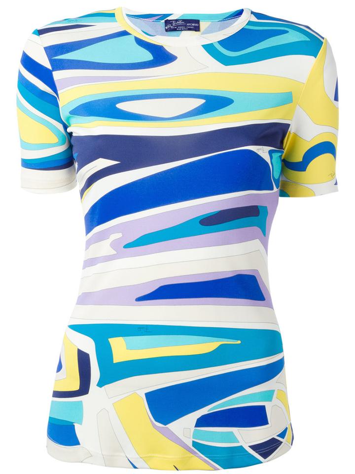 Emilio Pucci Printed T-shirt, Women's, Size: 42, Blue, Viscose/silk