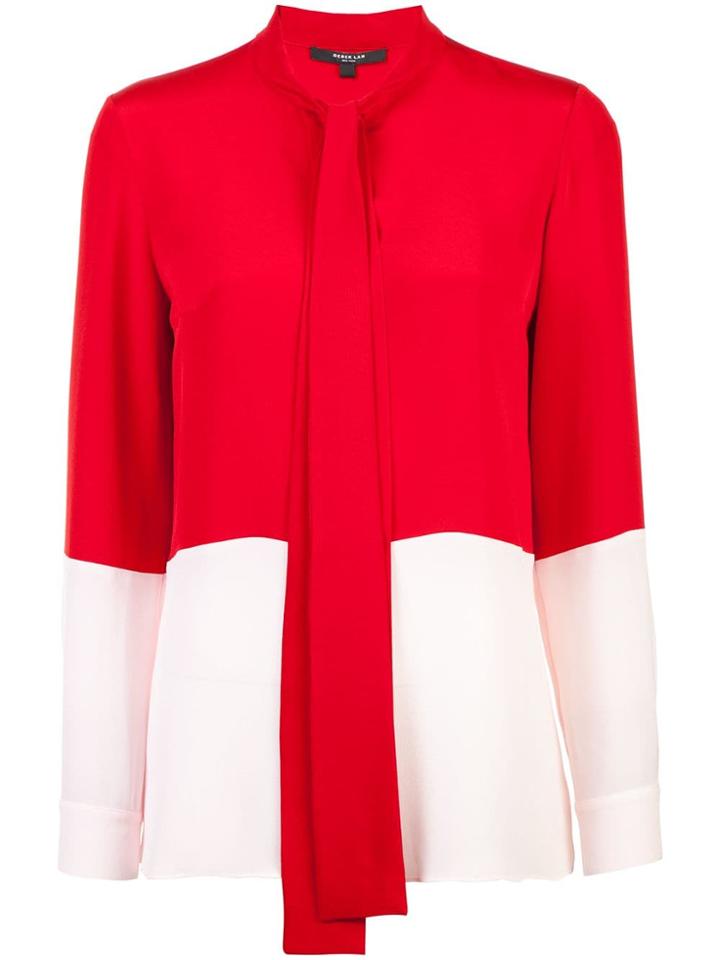 Derek Lam Long Sleeve Bicolor Blouse With Neck Ties - Red