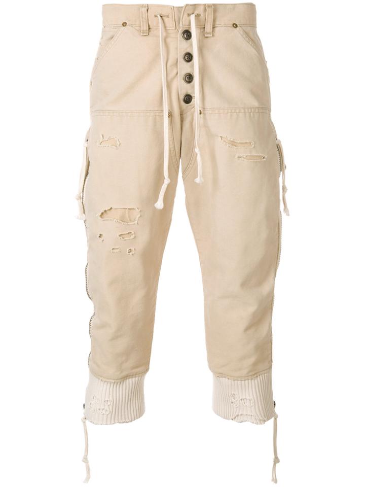 Greg Lauren Side Zip Cropped Trousers - Nude & Neutrals