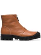 Loewe Tan And Black Zip Front Leather Ankle Boots - Brown