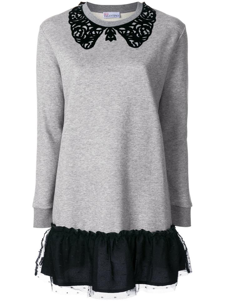Red Valentino Ruffled Hem Sweatshirt Dress - Grey