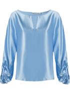 Martha Medeiros Billowing Sleeves Loose Blouse, Women's, Size: 40, Blue, Silk