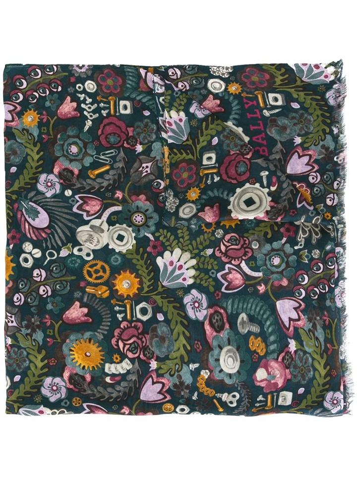 Bally Floral Print Scarf, Women's, Green, Modal/cashmere