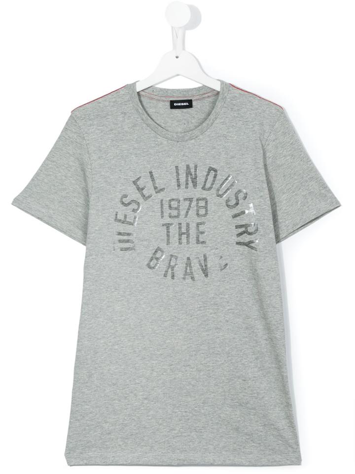 Diesel Kids Metallic Logo Print T-shirt - Grey