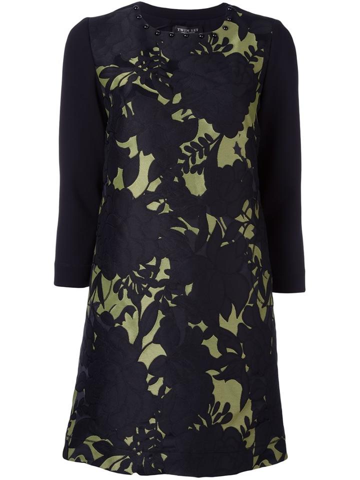 Twin-set Contrast Sleeve Dress, Women's, Size: Large, Black, Polyester/polyamide/spandex/elastane