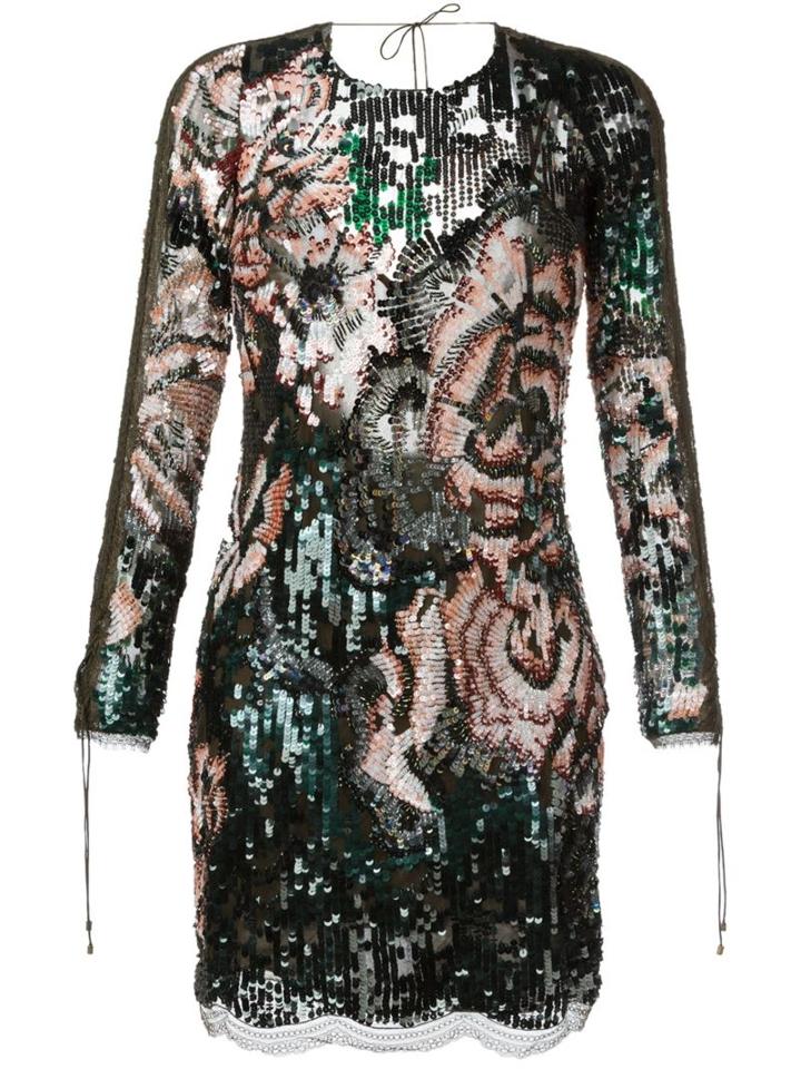 Roberto Cavalli Floral Sequinned Dress, Women's, Size: 40, Green, Polyamide/silk
