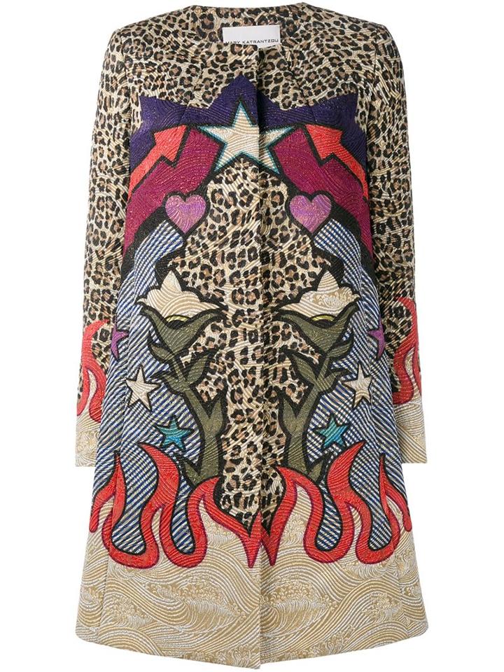 Mary Katrantzou Leopard Western Print Coat, Women's, Size: 8, Cotton/polyamide/polyester/viscose