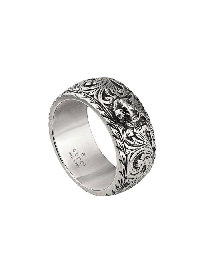 Gucci Thin Silver Ring With Feline Head