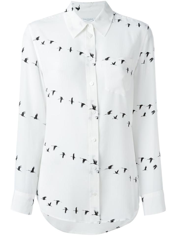 Equipment Birds Print Shirt, Women's, Size: Small, White, Silk