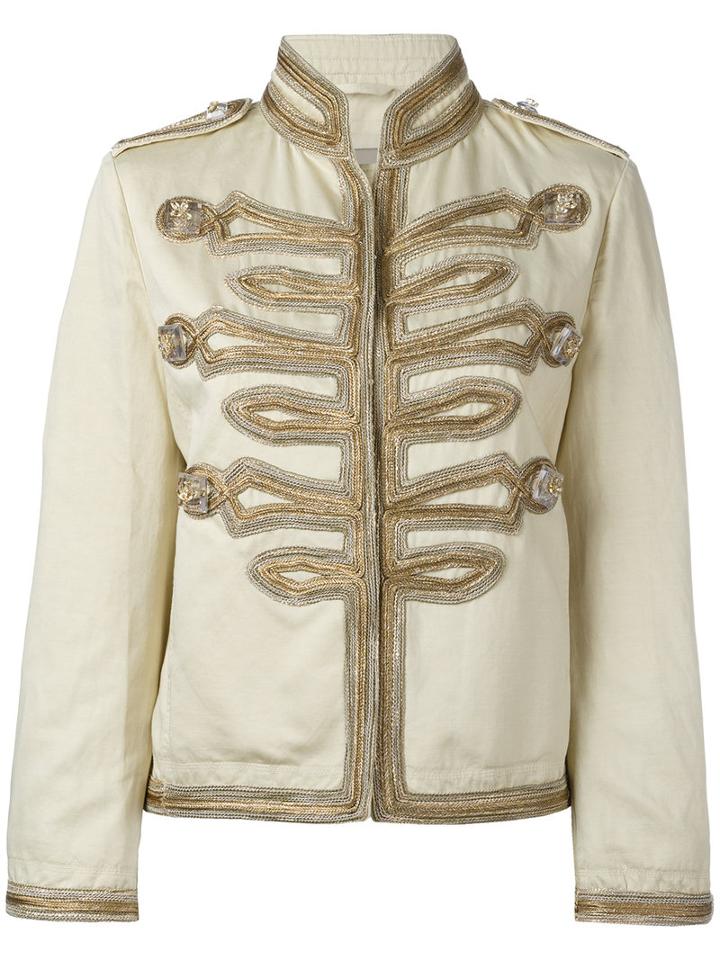 Ermanno Scervino - High Neck Boxy Jacket - Women - Cotton/linen/flax - 40, Women's, Nude/neutrals, Cotton/linen/flax