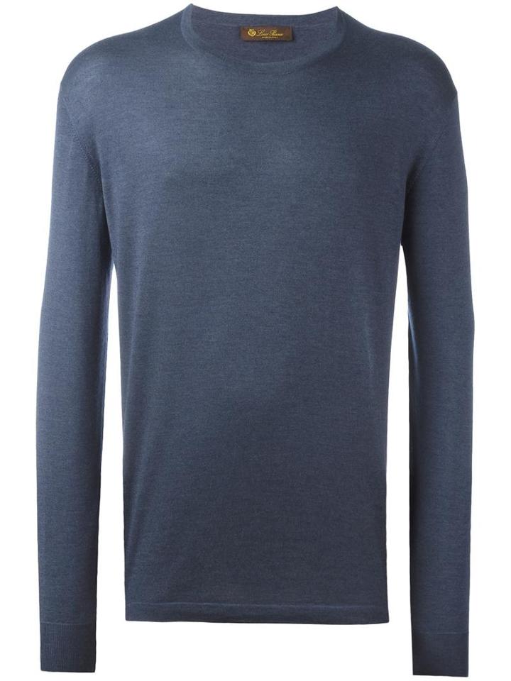 Loro Piana Crew-neck Jumper, Men's, Size: 56, Blue, Silk/cashmere