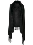 Magaschoni Fox Fur Trim Cape, Women's, Black, Fox Fur/cashmere