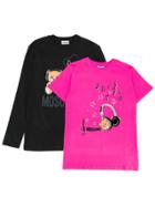 Moschino Kids Teen Logo Print T-shirt Set - Black
