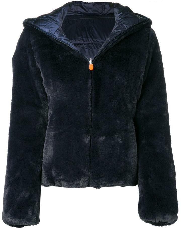 Save The Duck Hooded Fur Jacket - Blue