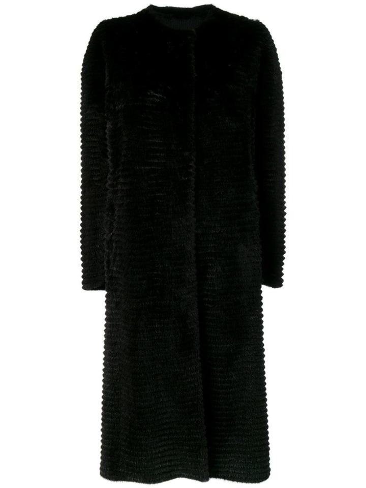 Liska Textured Single-breasted Coat - Black