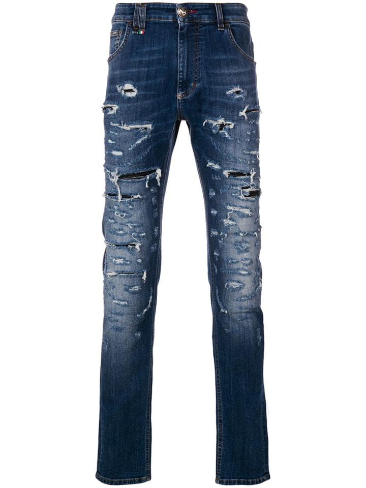 Philipp Plein Ripped Slim-fit Jeans - Blue