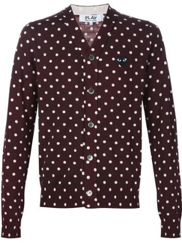 Comme Des Garçons Play Embroidered Heart Polka Dot Cardigan, Men's, Size: Large, Red, Wool