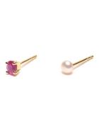 Wouters & Hendrix Gold Pearl And Ruby Stud Earrings